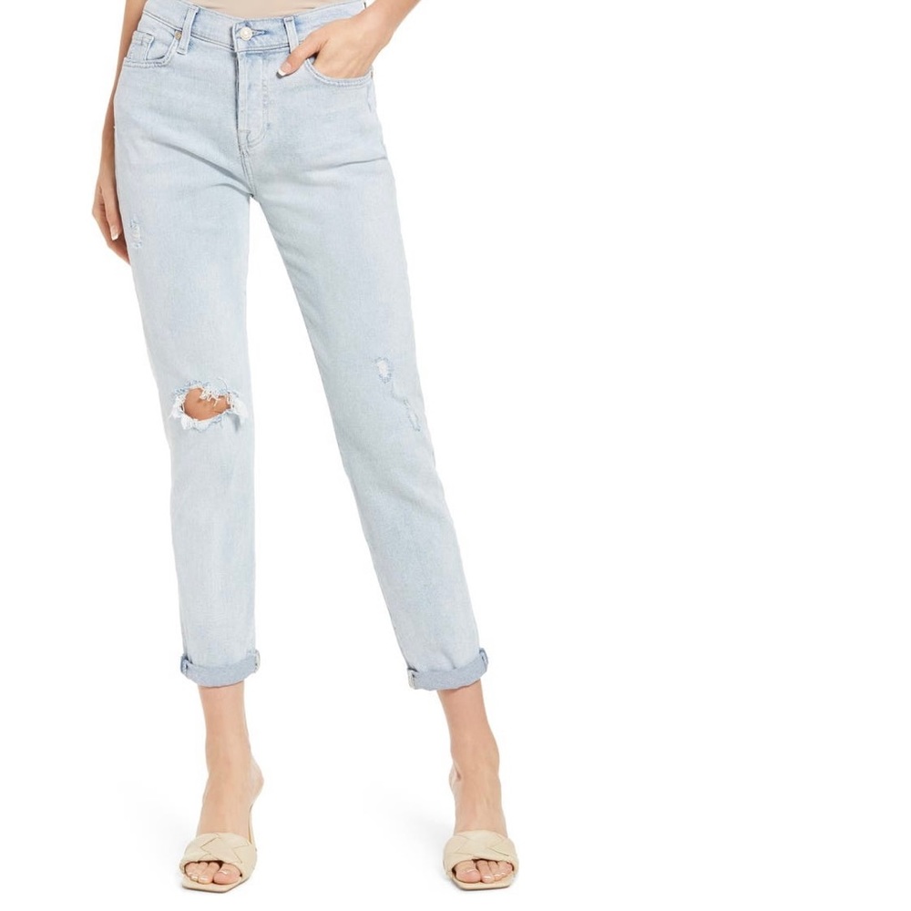 7 For All Mankind Josefina High Waist Ripped Straight Leg Jeans